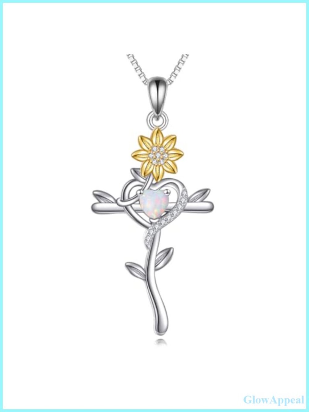 Sterling Silver Opal Cross Necklace Sunflower Pendant